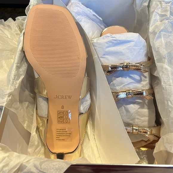 J. Crew Zadie triple bow strap heels metallic leather shoes sandals BV717 8 gold - Picture 5 of 5
